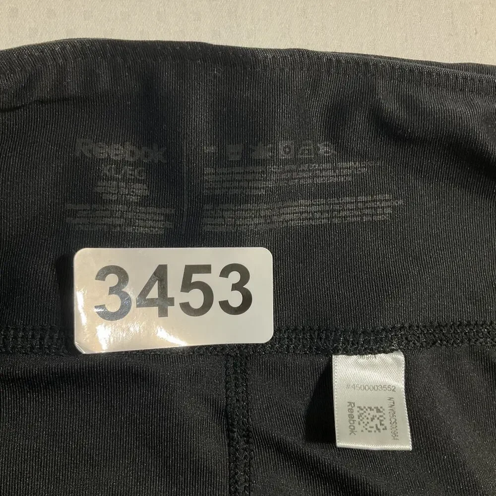 Reebok Women Activewear Pants M Black Yoga Capri Legging Logo 20
